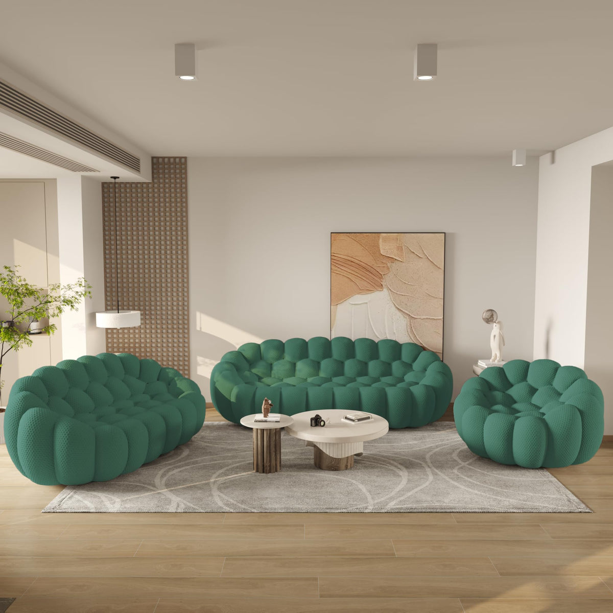 WJShome Modern Bubble Sofa Couch, 79.53" Curved Sofas for Living Room, Boneless Large Bean Bag Chair,Deep Seat Floor Sofas Chair Lounge 3 Seater for Home,Orange
