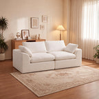 108" Boneless Cloud Couch, Modular L-Shaped Sectional with Ottoman, Beige