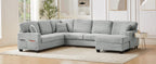 Tidyard Sectional Sofa U-Shaped 125.? L-Shaped Couch with Movable Ottoman & Side Storage Pockets, Grey Corduroy Upholstered Living Room Sofa