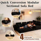 106" Convertible Sleeper Sectional Sofa Bed, 4-in-1 Corduroy Boneless Couch with Fixed-Shape Frame, Modular L-Shaped Sofa with Pillows, Fold Out Floor Sofa for Living Room Apartment (Black)