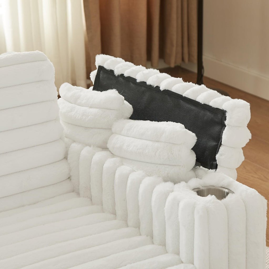 White Corduroy Sofa Bed with Pull Out Bed