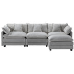 Urhanherry 111.4” L Shape Cloud Couch, Modular Sectional Sofa with Movable Ottoman, 3-Seater Chenille Couches Deep Seat with Throw Pillows for Living Room Apartment （Grey）