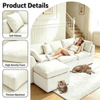 112.5" Modular Sectional Sofa, Chenille L Shaped Cloud Sectional Couch with Movable Ottoman & Deep Seat, 4 Seat Couches with 4 Pillows for Living Room, Apartment, Office, 1200LBS Capacity, Beige