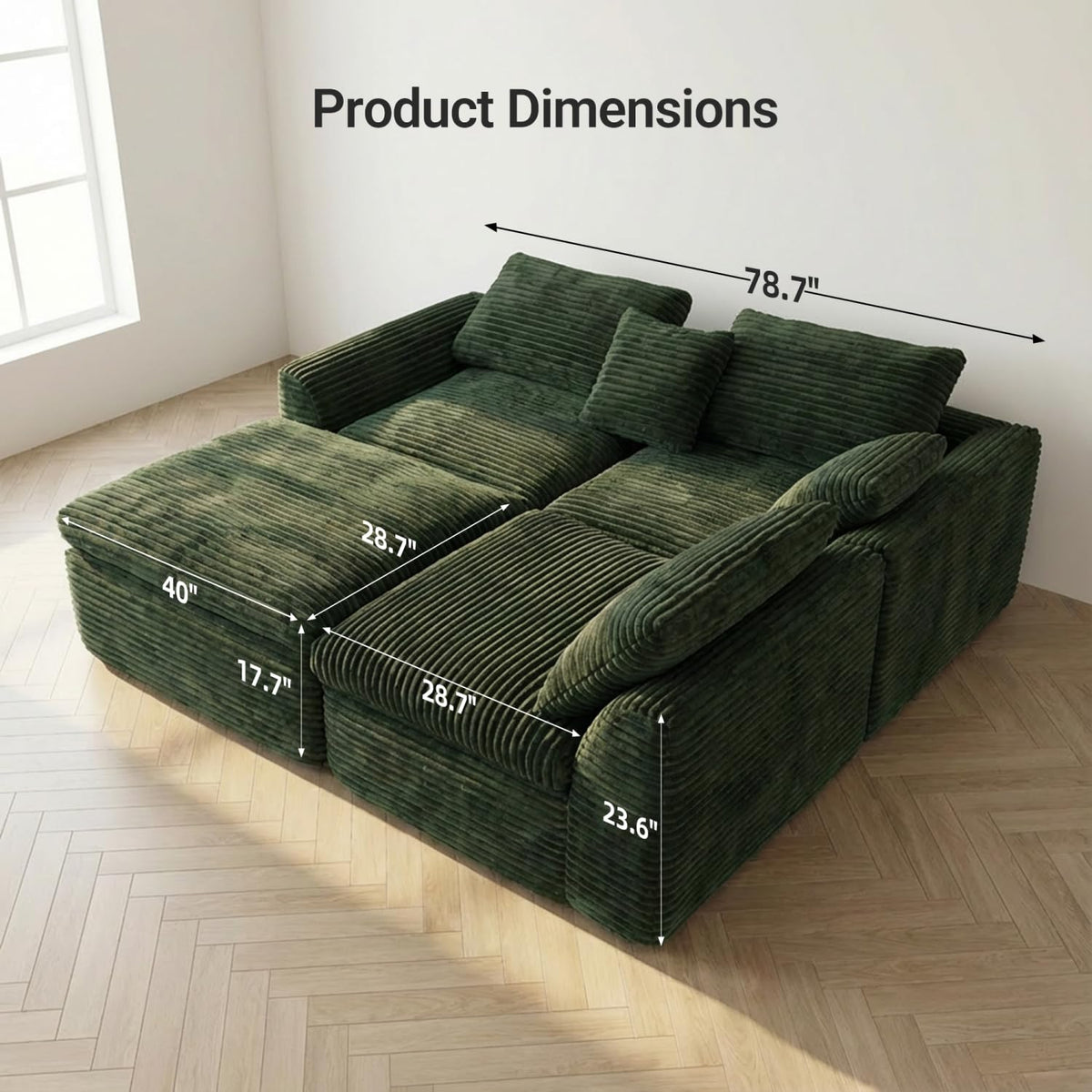 108-inch High-Resilience Sponge Sofa with Double-Layer Cushions