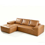 114" Brown Left Facing Sectional Couch with Chaise,Faux Leather Sectional Couch No Assembly Required,Boneless L Shaped Couch for Living Room