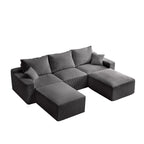 110" L Shaped Sectional Sofa, Full Compression 3 Seater Cloud Couch with Chaise, No Assembly Required Sofa for Living Room, Ultra Soft Deep Seat Modular Sofa(Corduroy, Grey) NE887