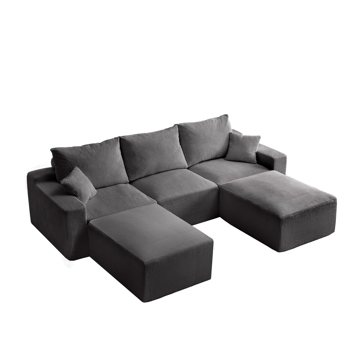 110" L Shaped Sectional Sofa, Full Compression 3 Seater Cloud Couch with Chaise, No Assembly Required Sofa for Living Room, Ultra Soft Deep Seat Modular Sofa(Corduroy, Grey) NE887