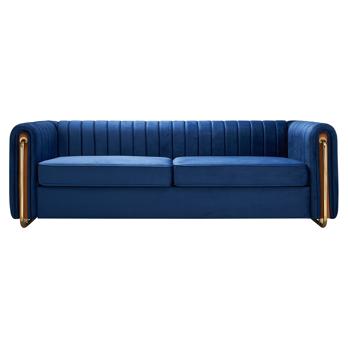 Velvet Couch, 84" Wide Mid-Century Modern Sofa Tufted Upholstered Loveseats Sofa with Golden Leg, 3 Seat Sofa Big Comfy Couch Sofas for Living Room Bedroom, Office (Orange)