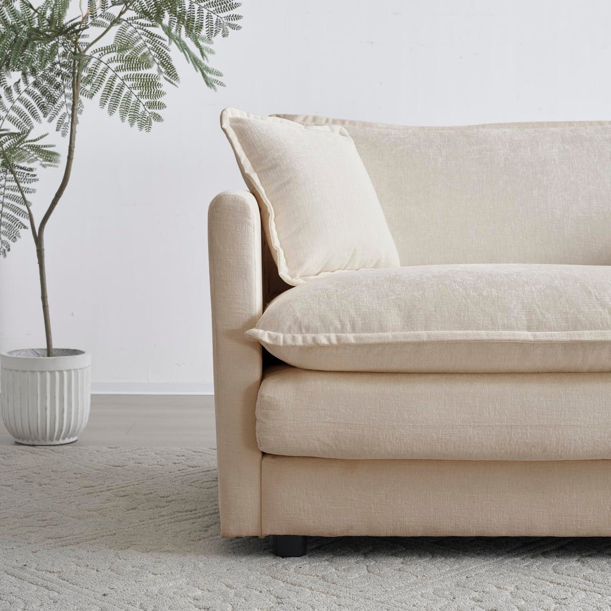 U-Shaped Sectional Sofa Beige Chenille Flexible Combination Living Room, Home Theater Modern Comfort