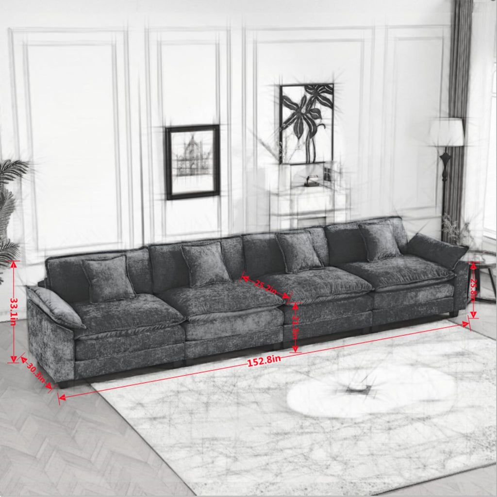 Wider Armrest 3 Seats Modern Sectional Couch Black Chenille Cloud Living Room Bedroom Apartment Cozy