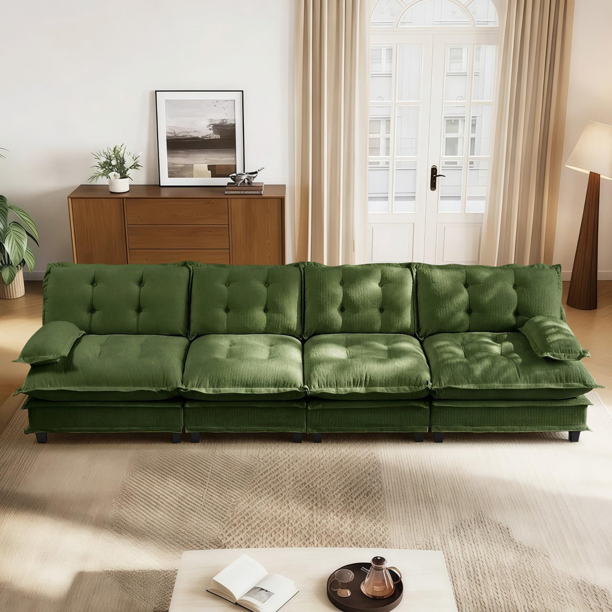 107.5" Modular Sectional Sofa-Chenille Deep 3 Seater L-Shaped Cloud Couch with Ottoman, Button Seat Cushions for Living Room & Apartment, Orange