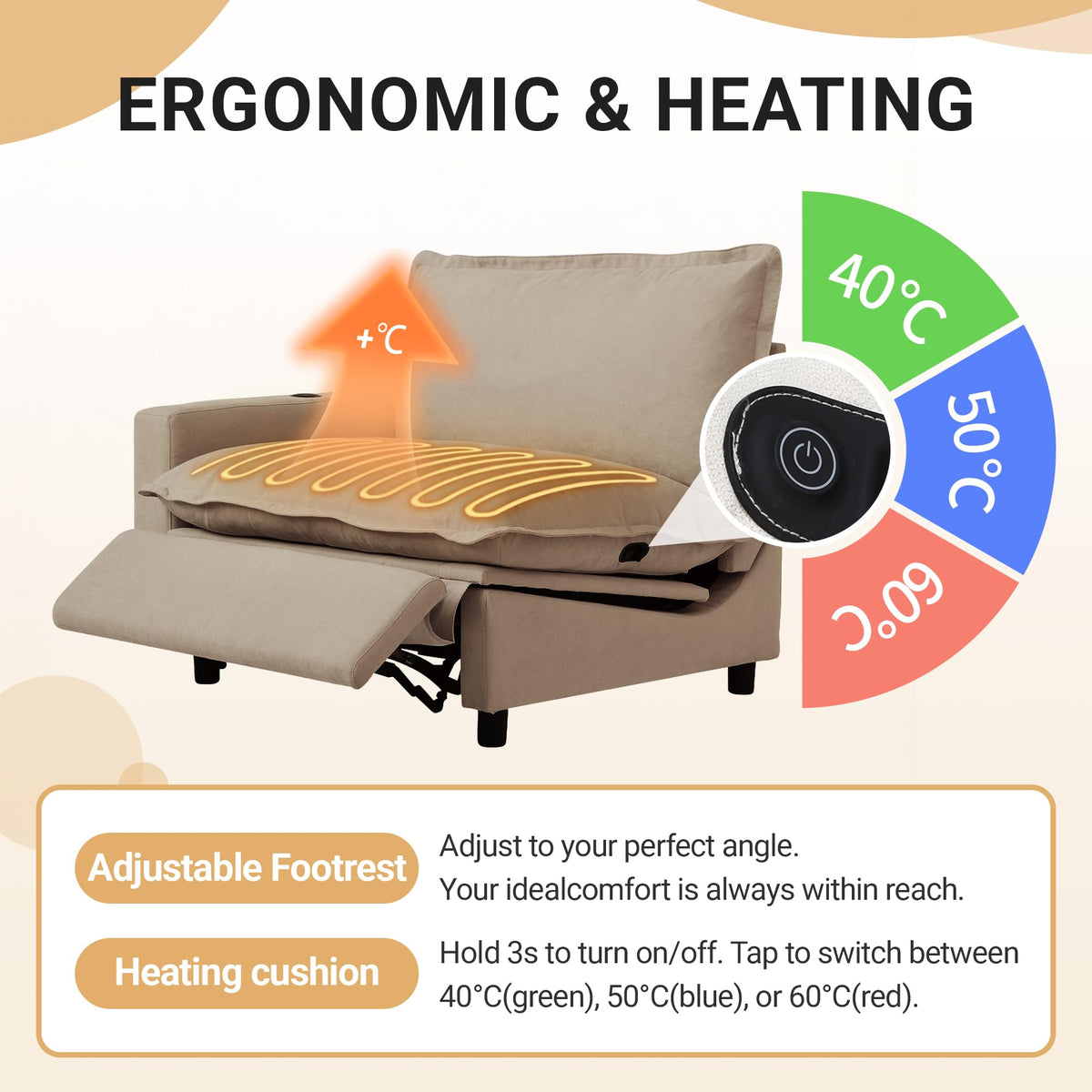 WJShome 116''Oversized Cloud Couch Modular Sectional Reclining Couches for Living Room, Reclining Couch with USB/Type C and Wireless Charging, 3 Seat with Power Recliner Sofa, Khaki