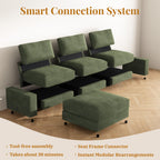 Vipbear 114" Modular Sectional L Shaped Sofa Couches,for Living Room,Oversized Cloud Couch with Movable Ottoman,Comfy Chenille Sofa with Pillow,Side Pockets,Bedroom,Apartment,Green