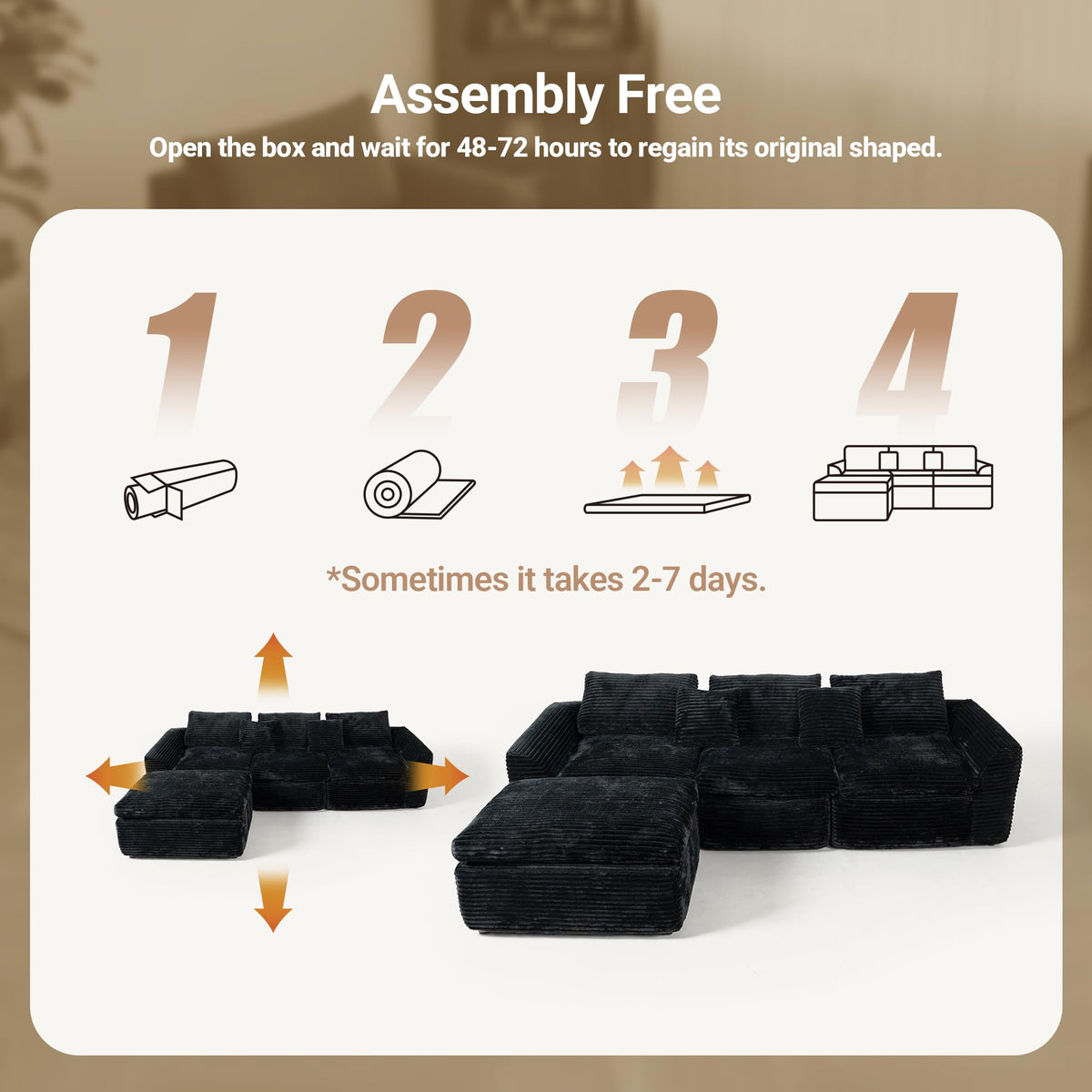 108-inch high-Resilience Boneless Sponge Sofa with 30 Density, Double-Layer
