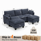 108" Modular Sectional Sofa Cloud Couch - U Shape Sofa with Charging Station Side Storage - Chenille Comfy Couches with Ottoman Movable for Living Room Bedroom Apartment Office, Blue