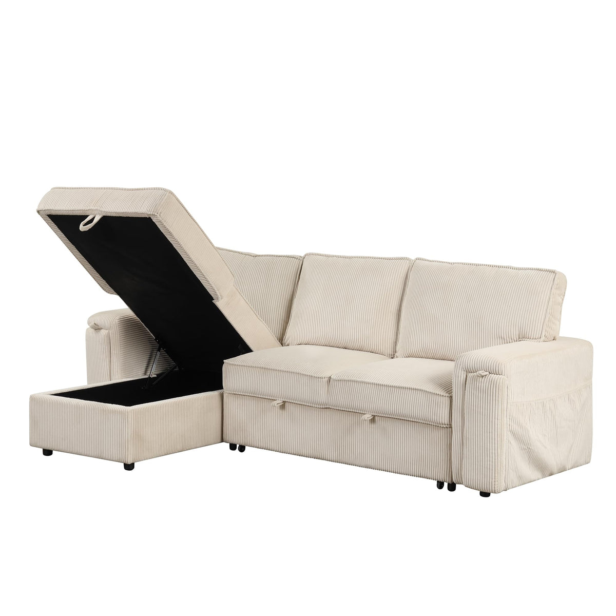 Upholstery Sleeper Sectional Sofa with Storage Bags and 2 Cup Holders on Arms ZE366