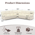 Yolsali Manual Reclining Sectional Sofa Set, 7 Seats Soft Leather Recliner