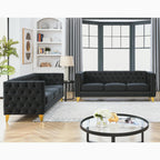 Velvet Sofa for Living Room Black Classic Chesterfield Room, Bedroom, Office Elegant
