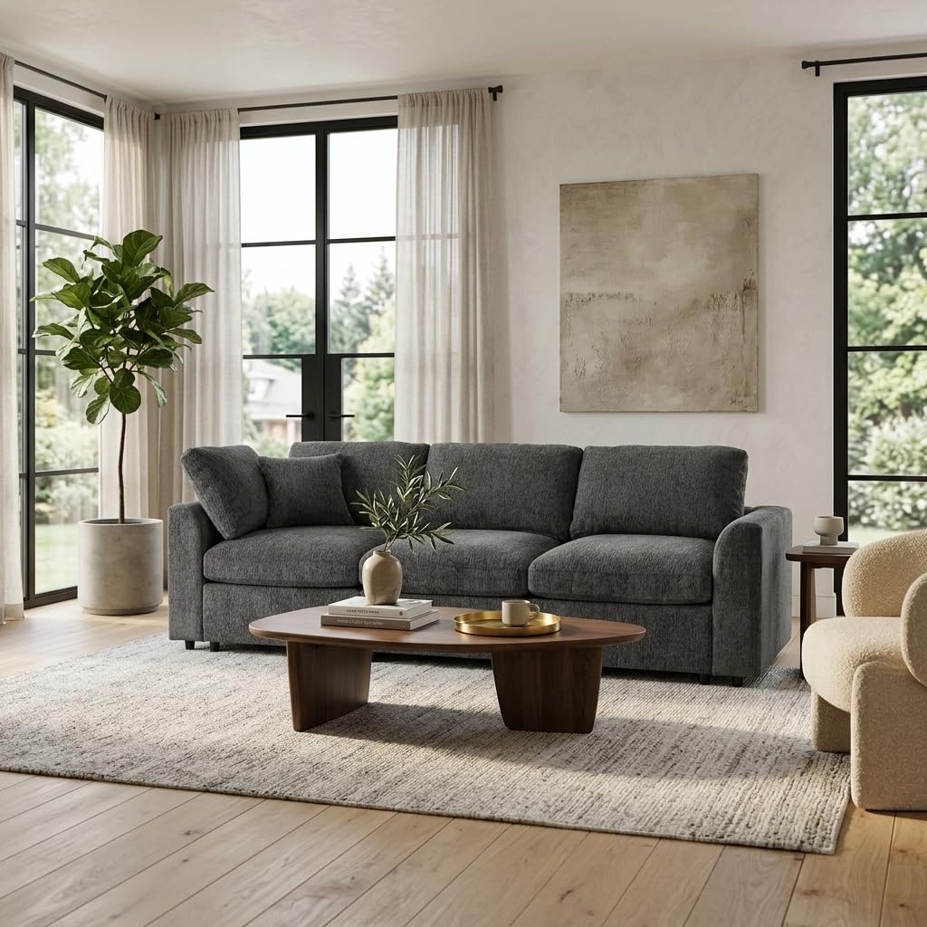 U-Style 101.57" Modern 3-Seater Sofa, Chenille Upholstered Couch with Solid