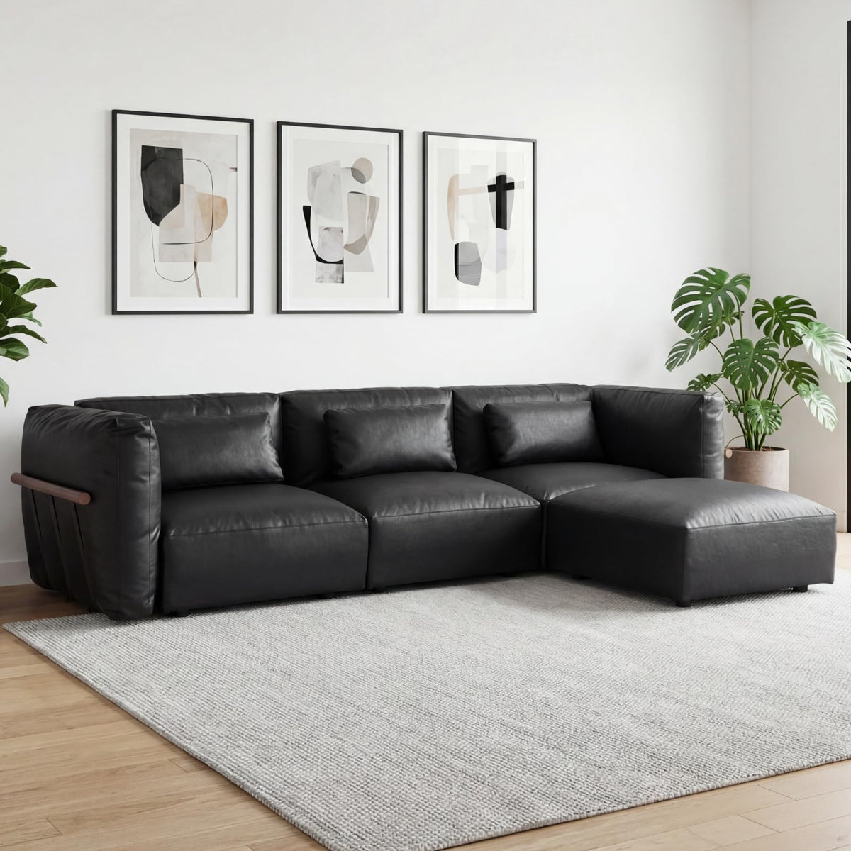 Ya-Home Modular Sectional Sofa Couch, Modern L Shaped 3 Seat Sectional Couches with Movable Ottoman, Chenille Upholstered Cloud Comfy Sofa Couches with Solid Wood Frame for Living Room, Beige