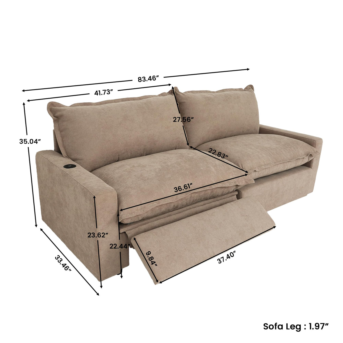 WJShome 83'' Loveseat Power Recliner Sofa with Footrest, Oversized Modular Sectional Power Reclining Sofa with USB/Type C Port/Wireless Charging Station/Heatable Seat Cushion, Khaki