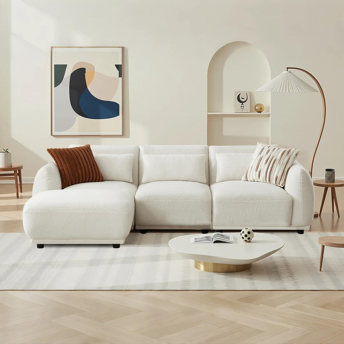 102" Modular Sectional Sofa,L-Shaped Couches with Movable Chaise,Cashmere Fabric Boneless Sofa with Deep Seat,Modern 4 Seat Cloud Sectional Couch for Living Room Office Home (Beige)