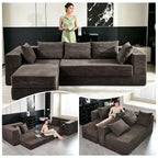 108" Boneless Sectional Chaise Couch, 17.5" Seat Height,Black Grey