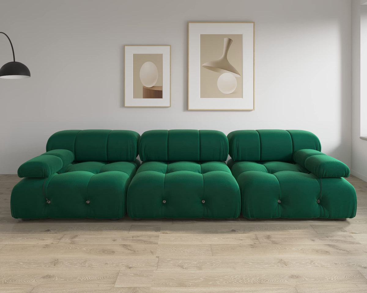 104" Bubble Couch Velvet Modular Sectional Sofa, Oversized L Shaped Couches for Living Room, Comfy Cloud Couch, 3-Seater Deep Seat Sofa Green