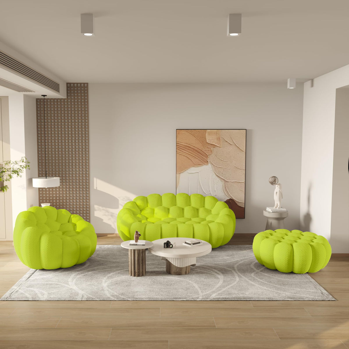 WJShome Modern Bubble Sofa Couch, 79.53" Curved Sofas for Living Room, Boneless Large Bean Bag Chair,Deep Seat Floor Sofas Chair Lounge 3 Seater for Home,Orange