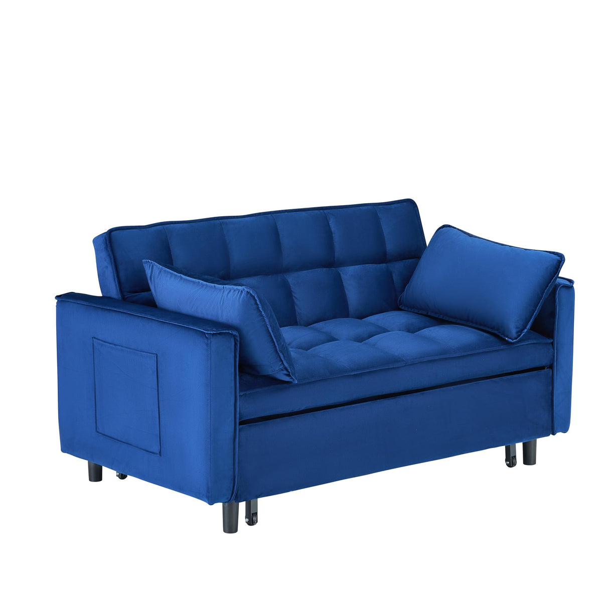 The 55 inch Dreamlike Blue Velvet Sofa is Elegant and Convenient with Pockets, clinterpreting The Art of Three in one Conversion.