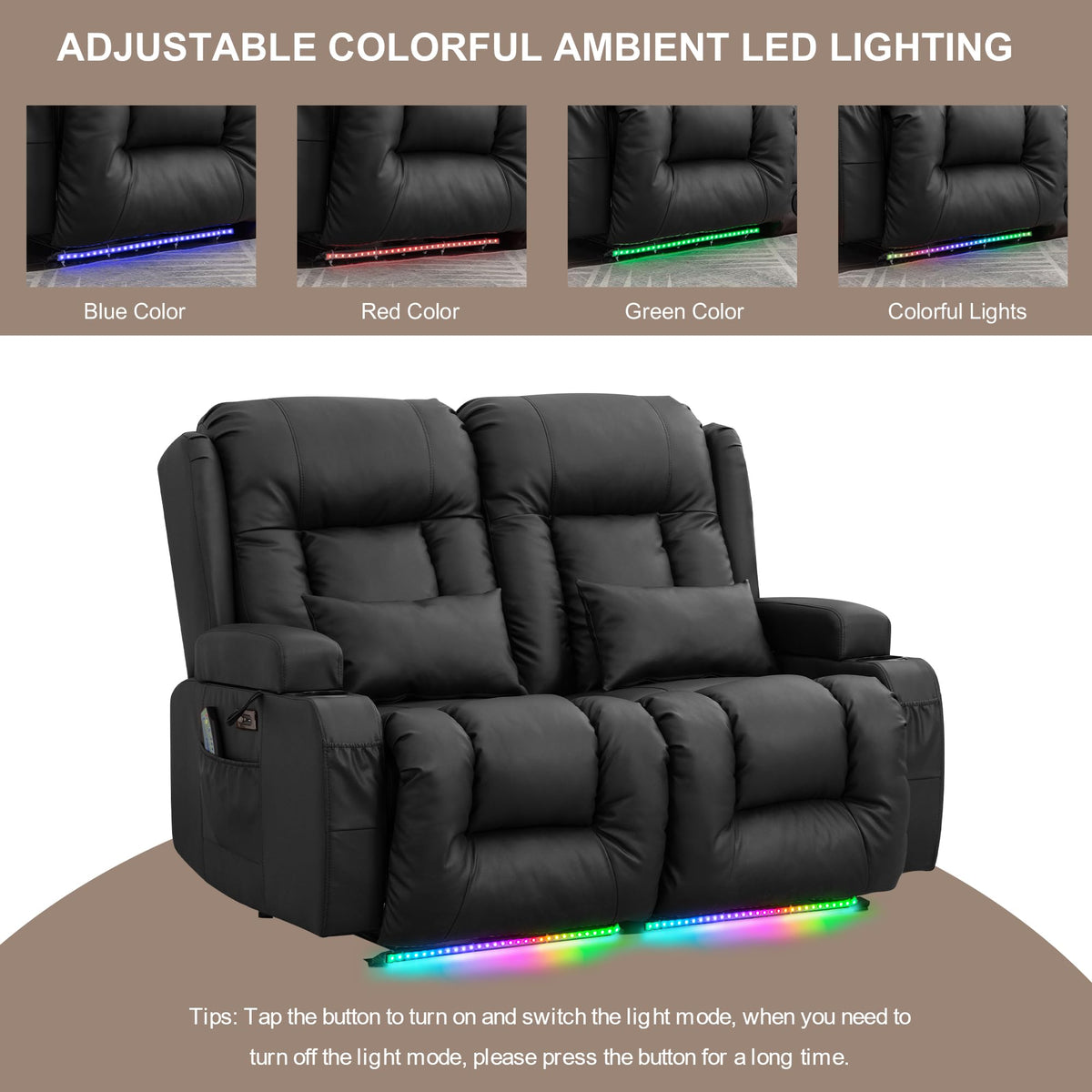 TUNYI Power Loveseat Recliner Sofa with Massage & Heat