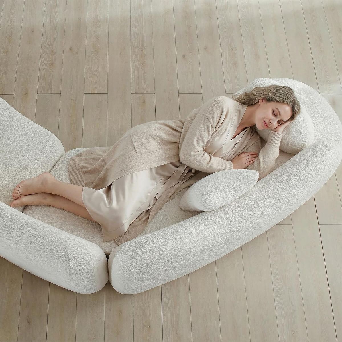 128” Oversized Modern Curved Sectional Sofa,5-Seater Boucle Couch with 2 Pillows,Modular V-Shaped Sofa with Unique Butterfly Backrest,Deep Seat Couches for Living Room,Bedroom,Apartment (White)