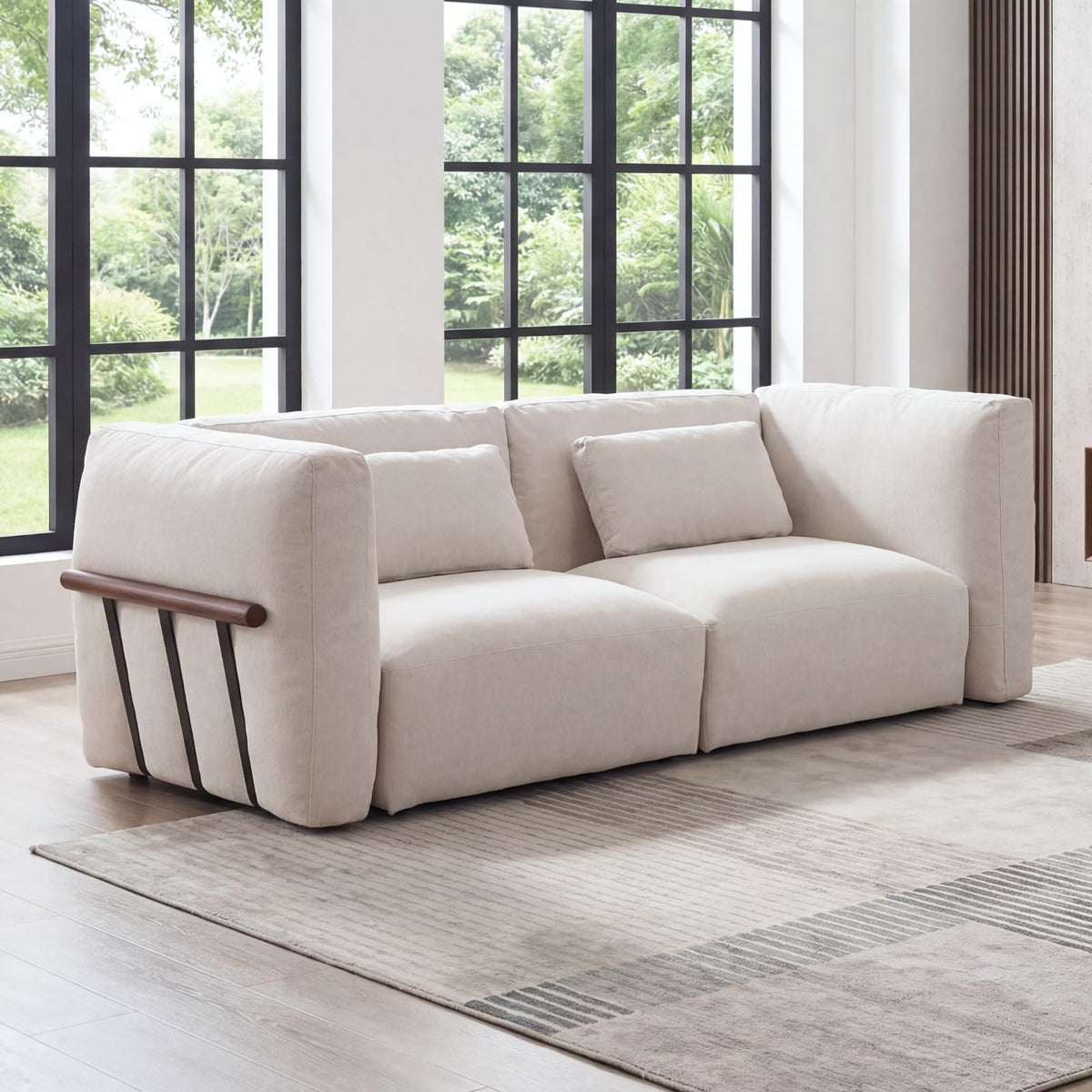 Ya-Home Modular Sectional Sofa Couch, Modern L Shaped 3 Seat Sectional Couches with Movable Ottoman, Chenille Upholstered Cloud Comfy Sofa Couches with Solid Wood Frame for Living Room, Beige
