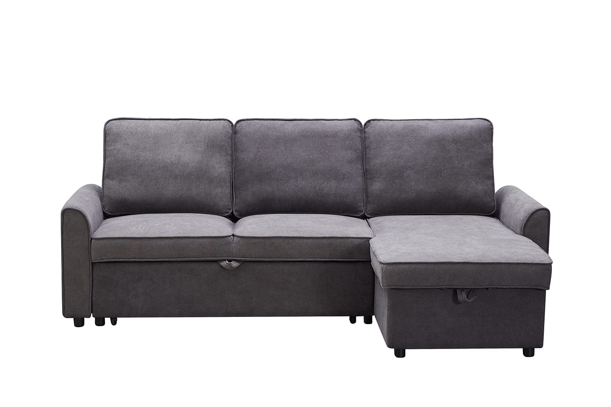 Tidyard MGEA Modern L-Shaped Sofa Bed with Chaise, Reversible Sectional with Pull-Out Bed & Storage, 4-Seater Linen Fabric Convertible Couch for Living Room, Dark Grey