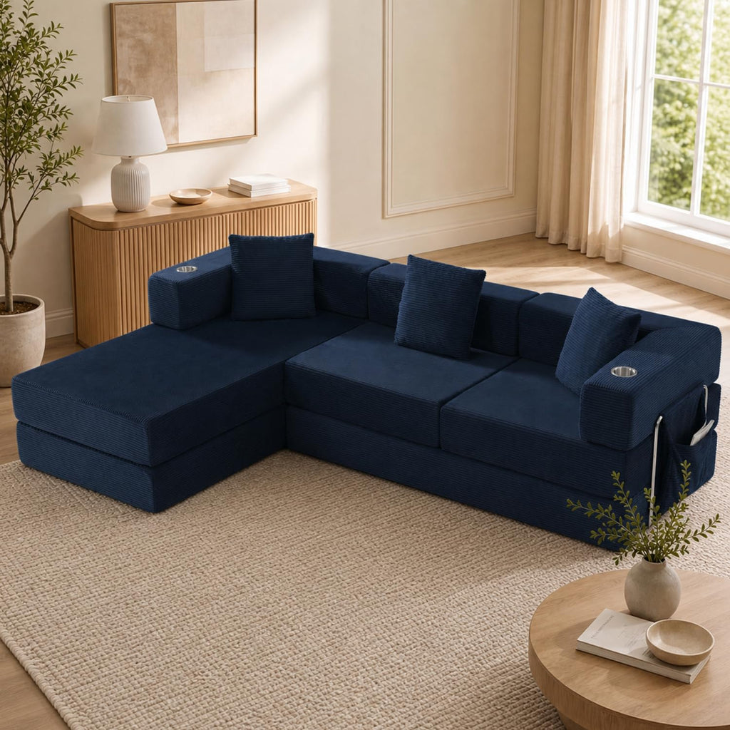108" Modular Sectional Sofa Bed, L-Shaped Boneless Couch, Yellow