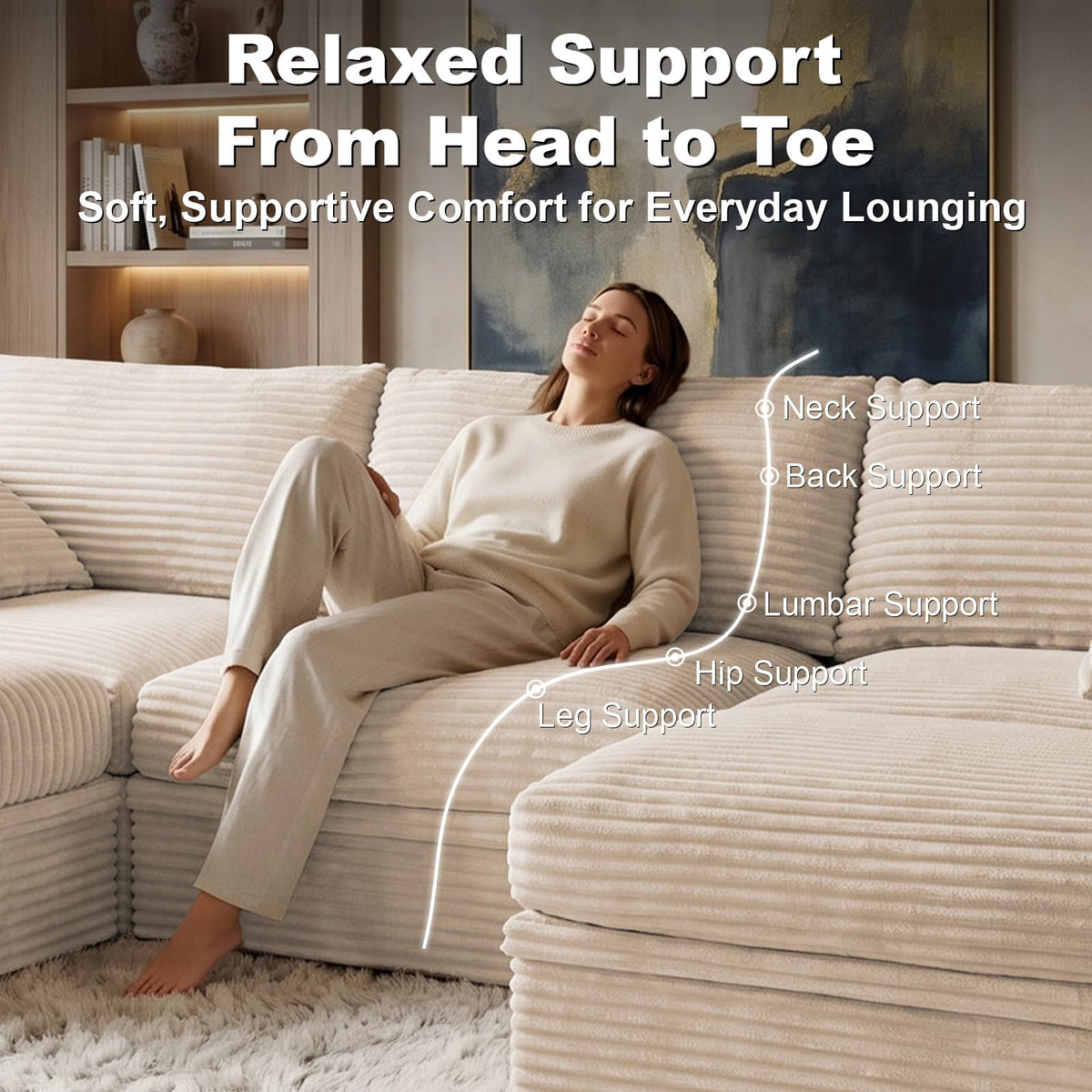 107'' Modular Sectional Sofa with Storage, L-Shaped Boneless Couch