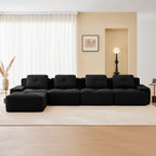 Tidyard 15? Modern L-Shaped Modular Sectional Sofa for Living Room, Corduroy Fabric 4-Seater Couch with Deep Seat, Movable Ottoman, Tufted Design, No Assembly, Anti-Slip Base, Black