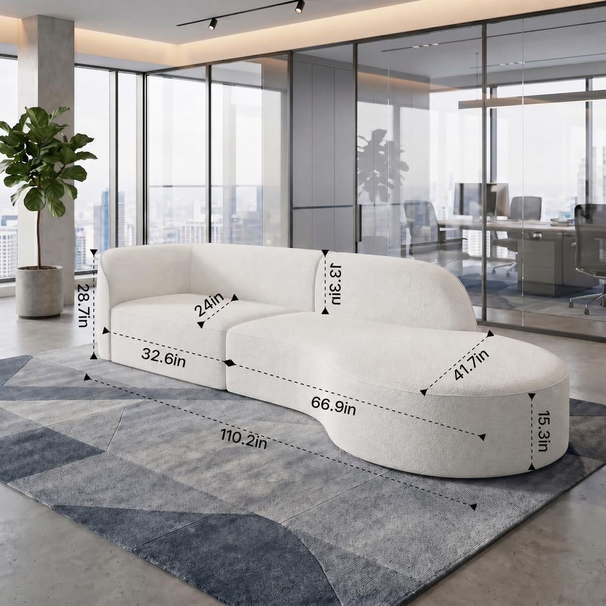 110 Inch Sectional Sofa with Deep Seat Right,4-6 Seater Modern Curved Sofa Couch,Minimalist Comfy Fabric Modular Sofa, Ergonomic Cloud Couches with Solid Wood Frame for Living Room Home White