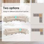 104" Convertible L-Shaped Sectional Sofa, Corduroy Corner Couch with Armrest Storage, Cup Holders, USB Charger, Irregular Corner, Oversized Comfy Modular Sofa for Living Room&Apartment，Beige