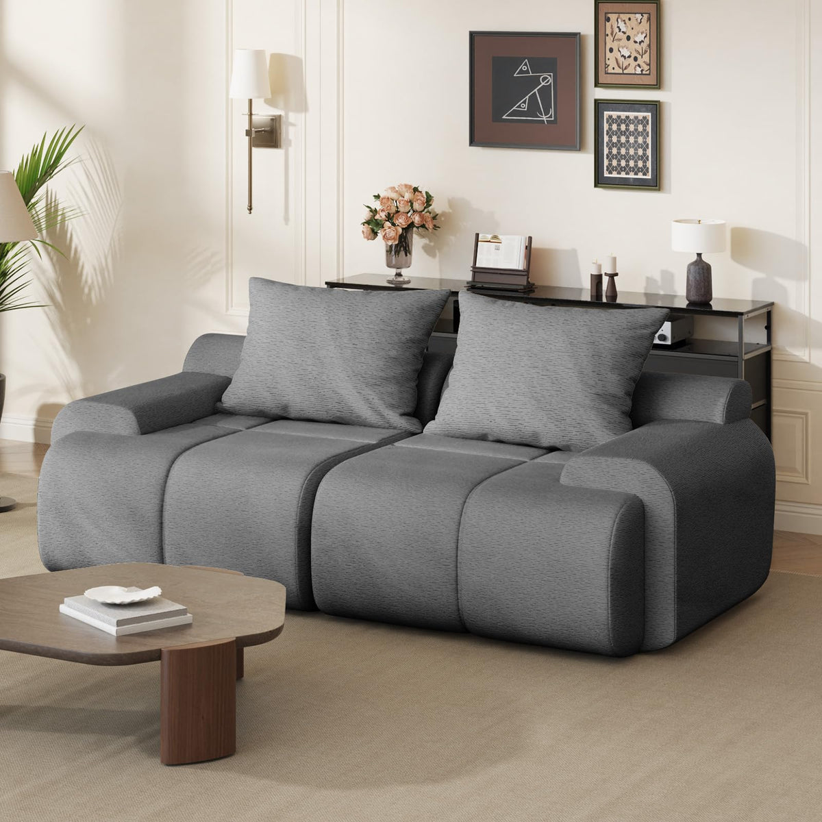 114" L Shaped Cloud-Loaf Modular Sectional Sofa, Extra Deep Seat Upholstery Cloud Couch with Ottoman, Boneless Memory Foam Couches for Living Room, Chenille Corduroy - Cream White