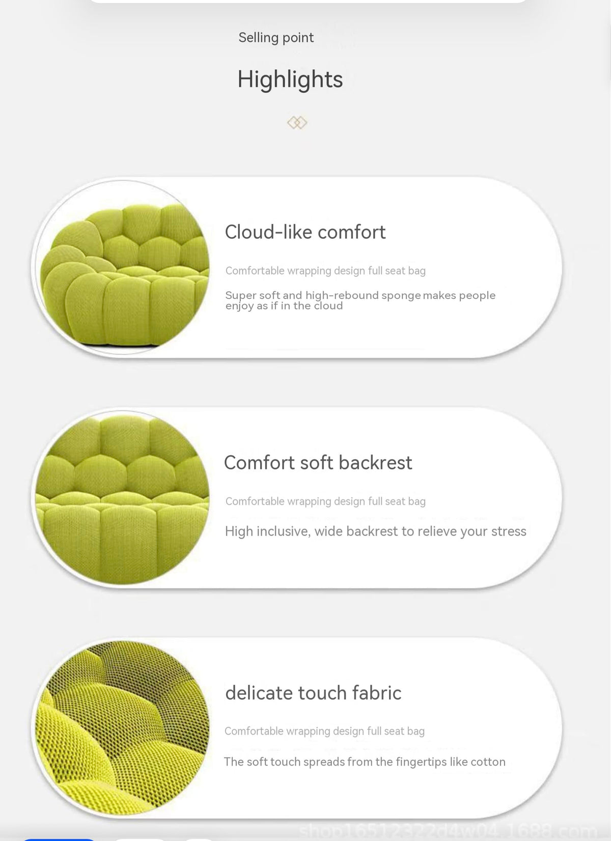 The Fashionable Compression Sofa maintains its Shape Even After prolonged use, Featuring a Fully Sponge-Filled Design with Bubble-Like Cushions.
