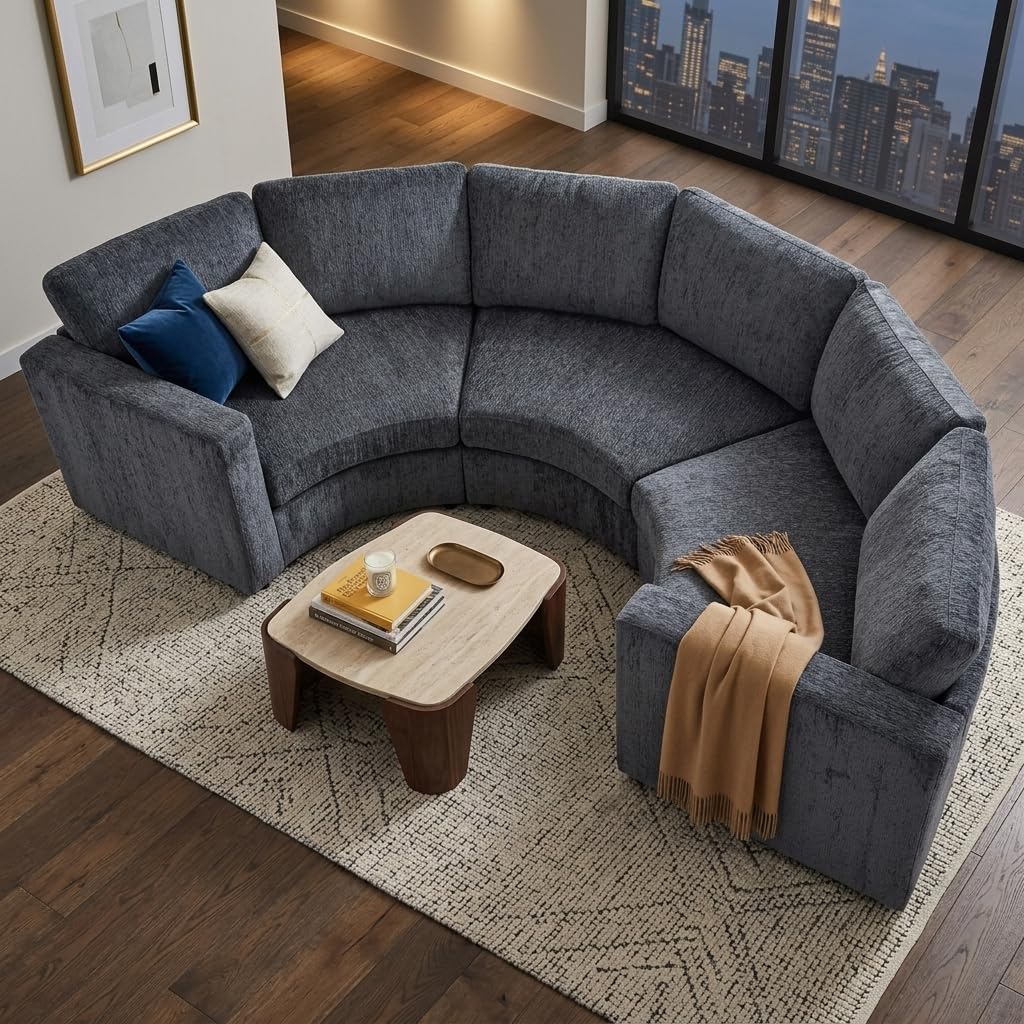 109.4'' Curved Modular Sectional Sofa,3 Seat Semi Circular Chenille Couch