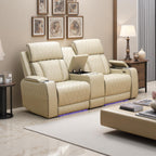 A Ainehome Power Leather Recliner Sofa Set with LED Lights, Recliner Sofa Sectional Couches for Living Room, Reclining Sofa, loveseat, Chair with USB Port/Storage Console/Cup Holder(black,3-piece set)