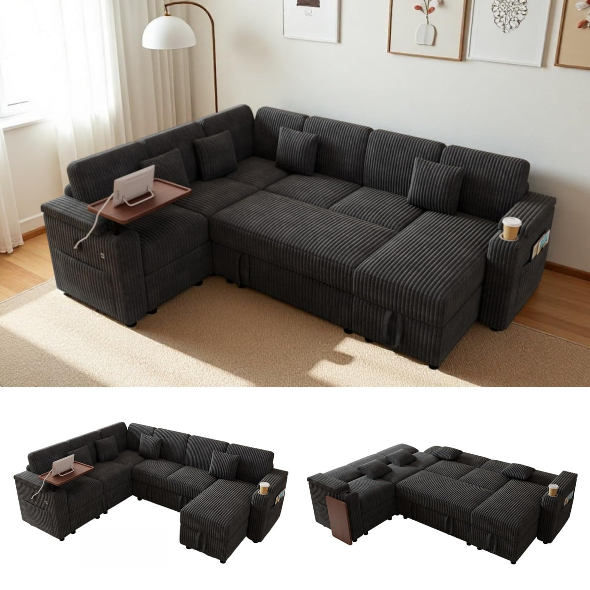 100" Modular Sectional Sofa with Storage, Cloud Couch Pull Out Bed
