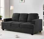 Velvet Sofa, Comfortable 3 Seater Couch with Deep Seating and High Density Foam, Loose Back Cushions, Wide Arms, Livingfor Home, Apartment, Office, Black