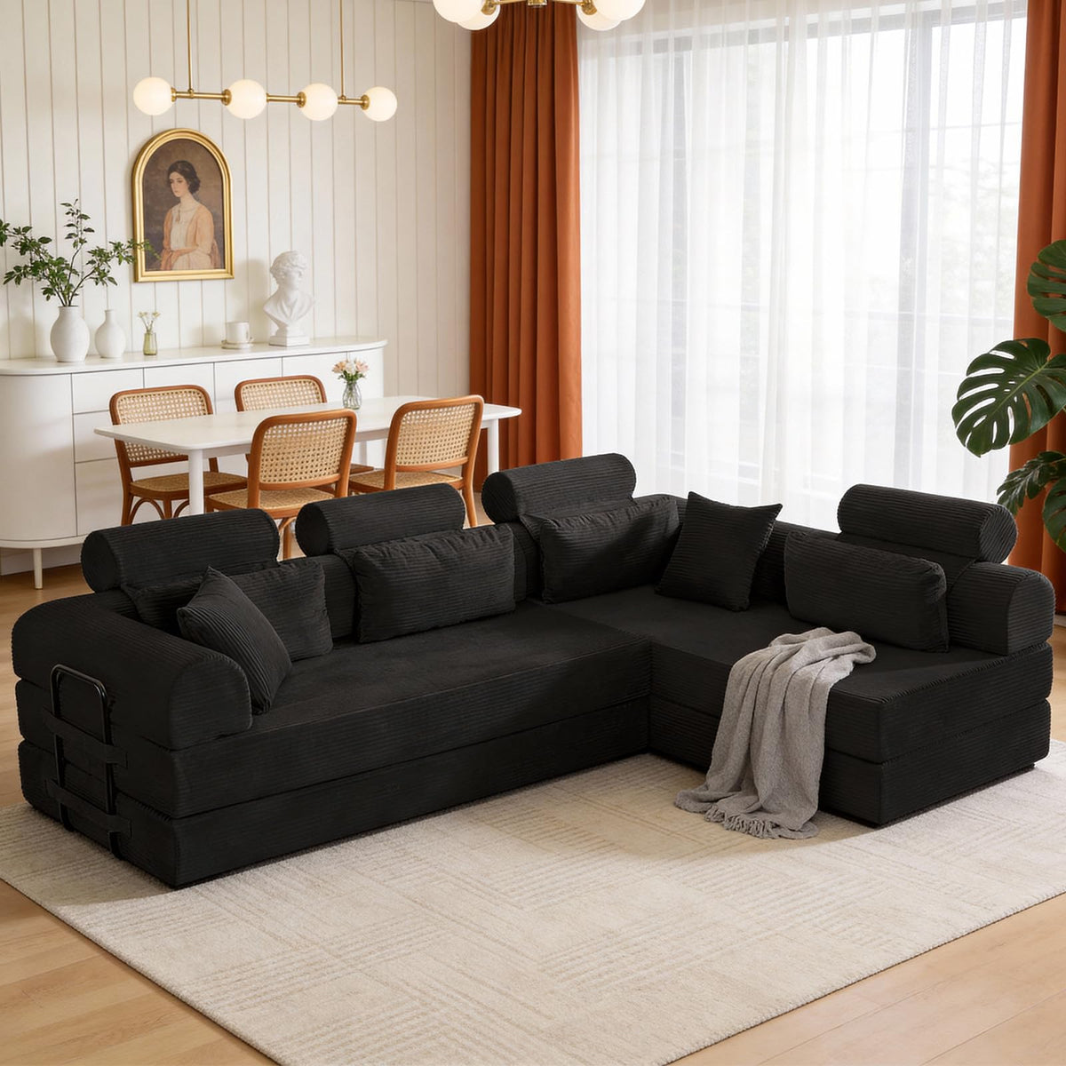 106" L-Shape Corduroy Sectional Sofa, Convertible Couch with Chaise