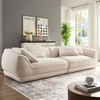110" Modern Velvet Sofa, Luxury Curved Couch, Comfy Fluffy Cloud Sofa Deep Seat, Oversized Modular Sectional Sofa, Minimalist Memory Foam Upholstery Sofa for Living Room Office Apartment, Beige
