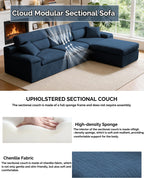 111" Modular Chenille Sofa Set w/ Reversible Chaise,No-Assembly-Beige-Blue