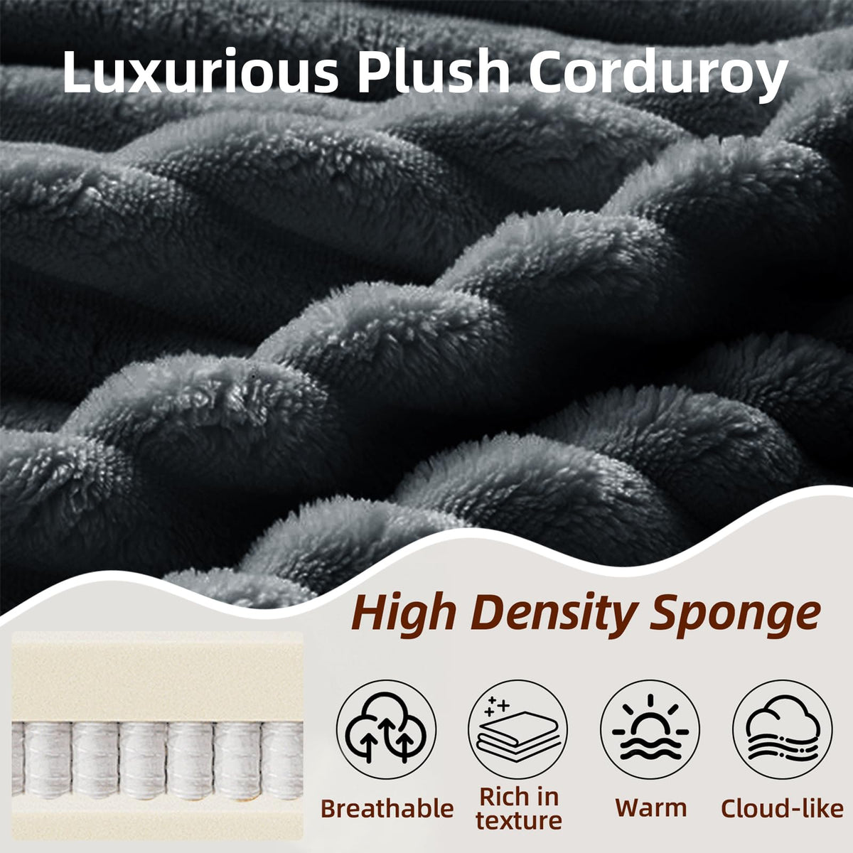 134 Inch Cloud Sectional Couch with L-Shape Chaise,Modern Upholstered Couches with Deep Seat,Corduroy Sponge Compressed Sofa for Living Room, Bedroom,No Assembly Required (Dark Gray, U-Shaped Sofa)