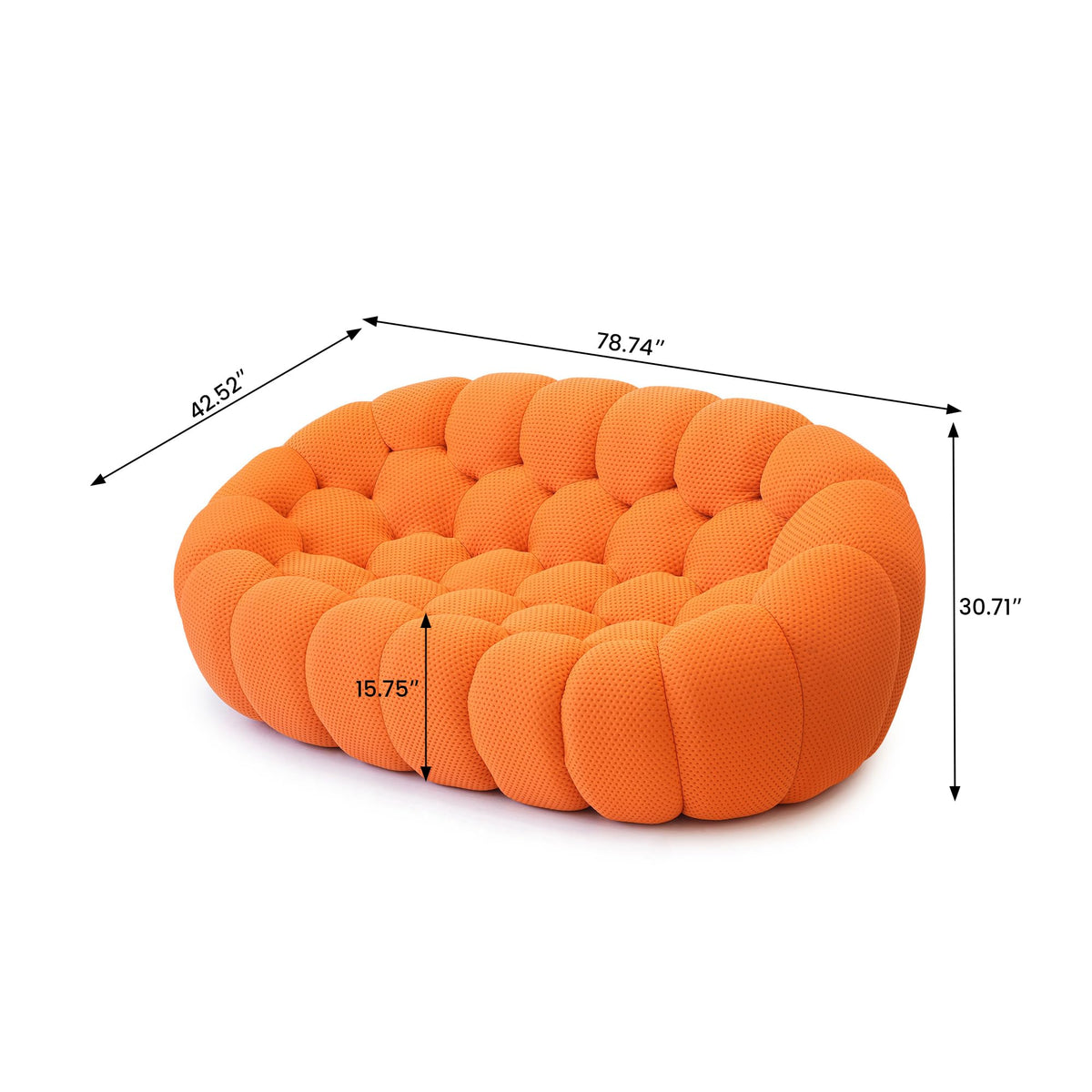 WJShome Modern Bubble Sofa Couch, 79.53" Curved Sofas for Living Room, Boneless Large Bean Bag Chair,Deep Seat Floor Sofas Chair Lounge 3 Seater for Home,Orange